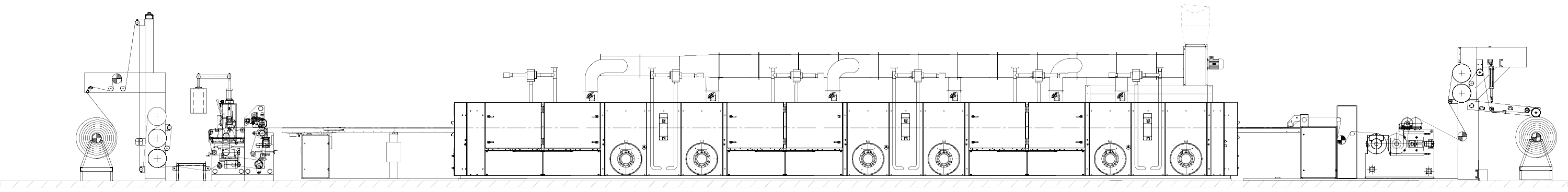 Tarpaulin coating line layout drawing, side view